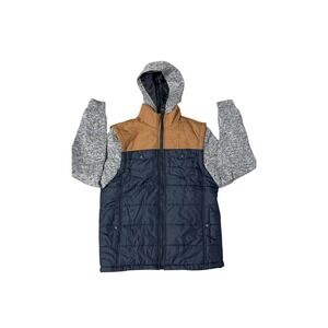 Distortion‎ Quilted Vest Hoodie Combo Navy Tan Mens Size S